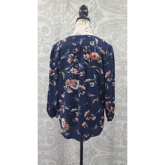 Fun 2 Fun Navy Kenmore fairy floral long sleeve blouse Size Small whimsy office - Picture 3 of 9